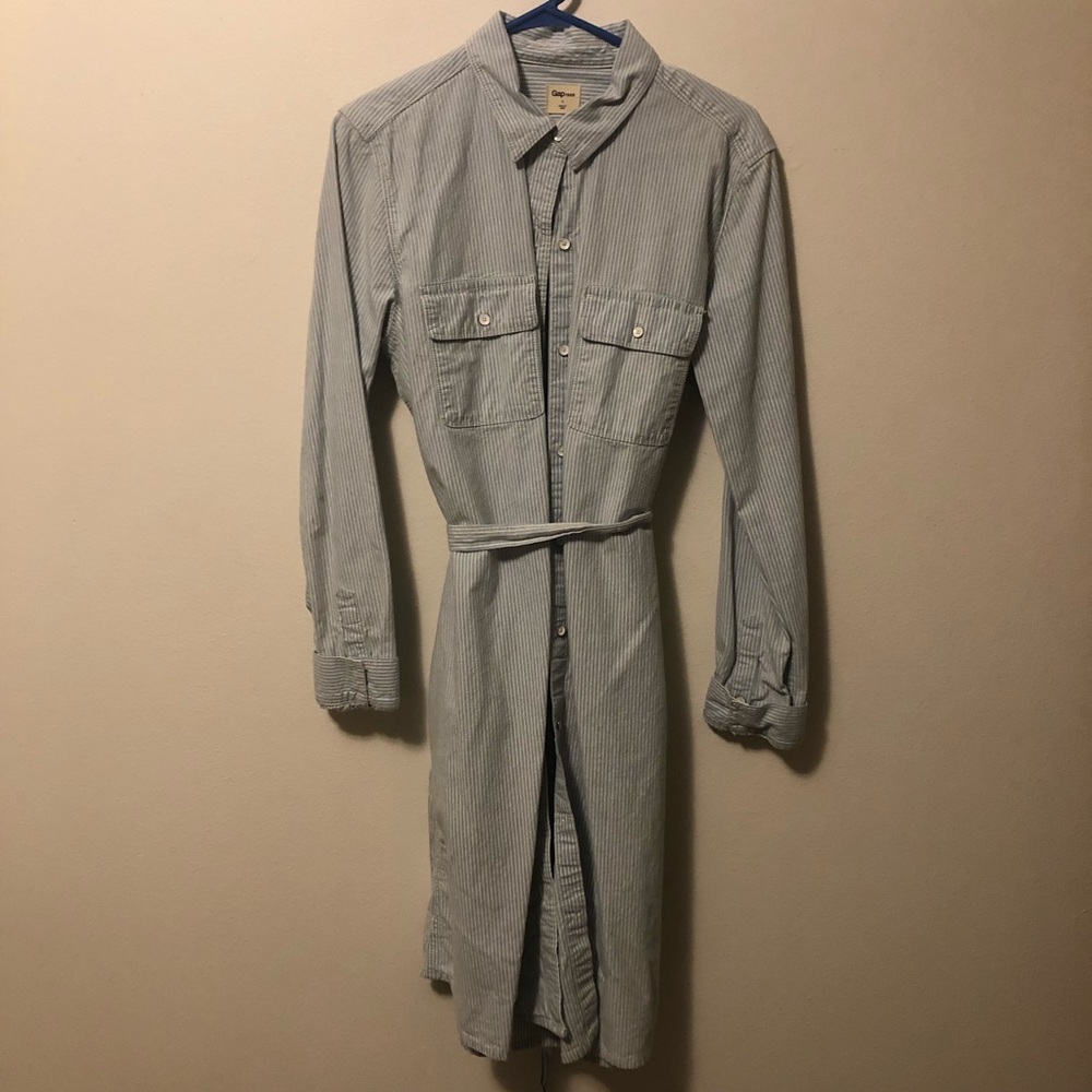 Gap pin stripe denim long sleeve shirtdress